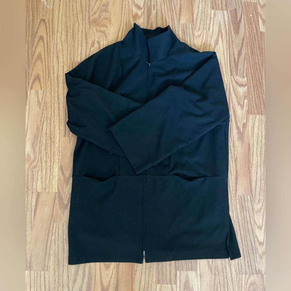 J.Jill Pure Jill Women’s Size Small Fleece Sweatshirt Mid Length Black Jacket - Picture 2 of 11